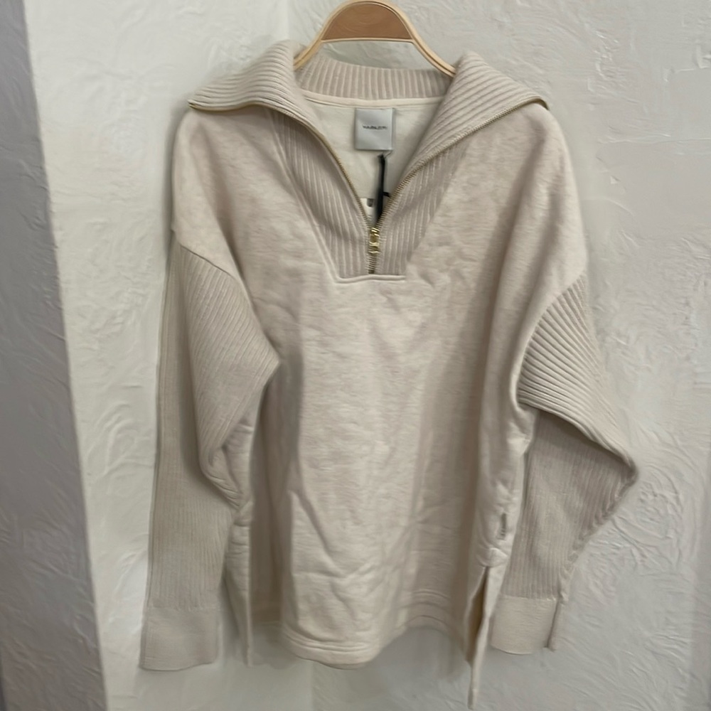 Varley Cream Quarter-Zip Ribbed Collar Sweatshirt